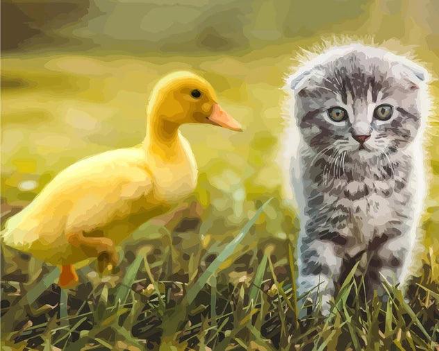 Diamond Painting - Ente spielt mit Katze - SEOS®