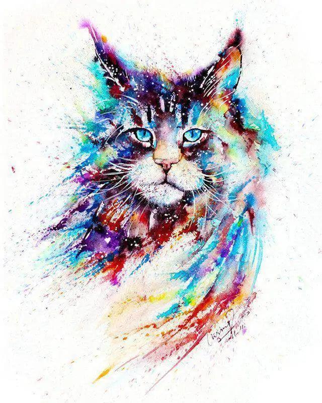 Diamantmalerei – Bunte Aquarellkatze – SEOS®