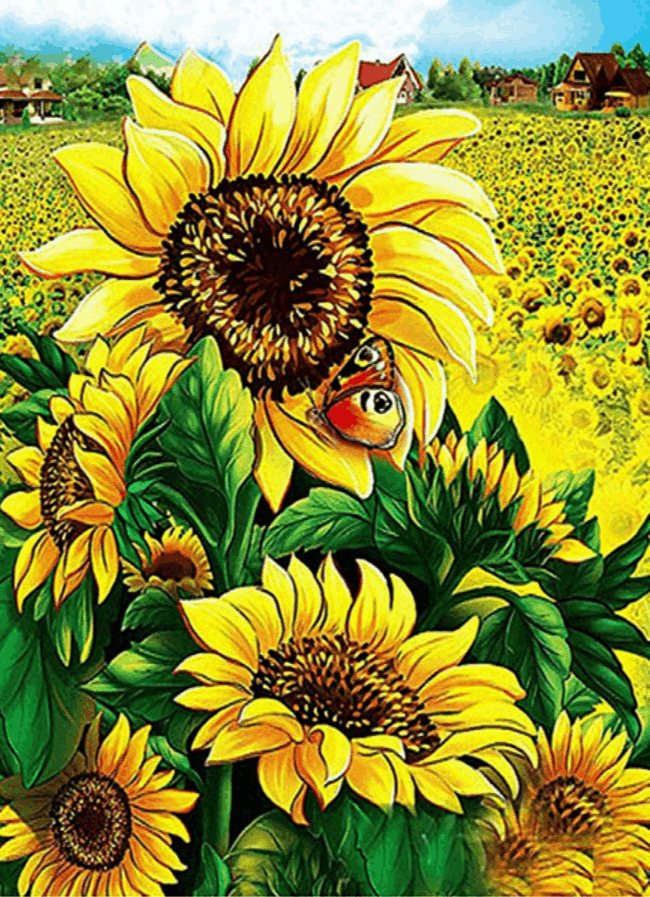Diamantmalerei Sonnenblumen mit Schmetterling - SEOS Shop ®