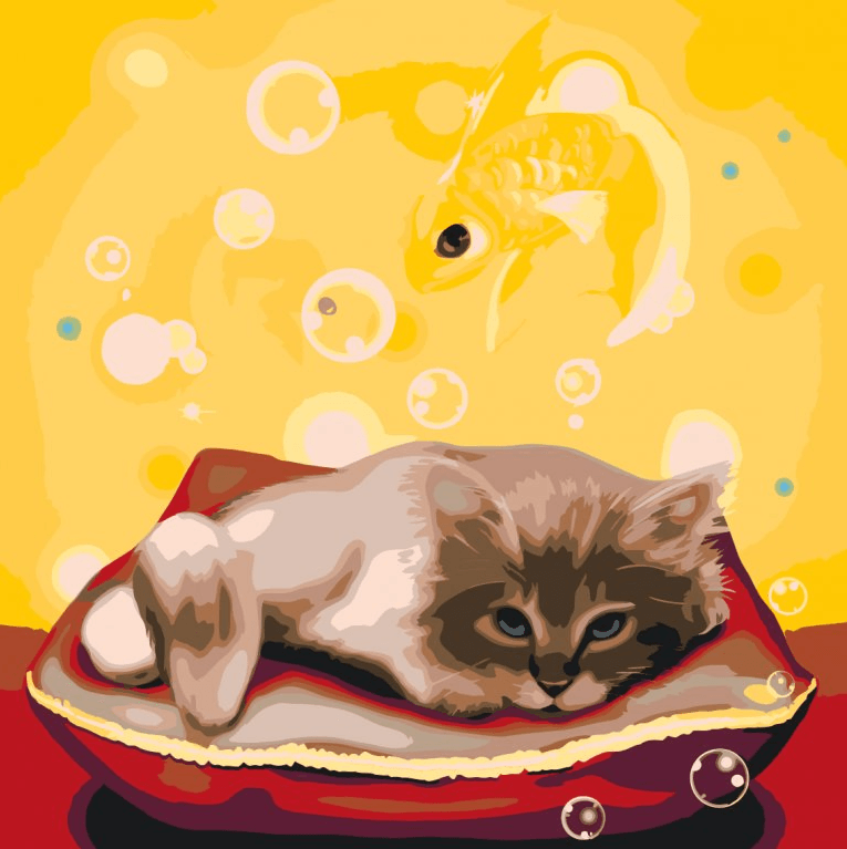 Diamond Painting – Eine Katze träumt von einem Fisch – SEOS®