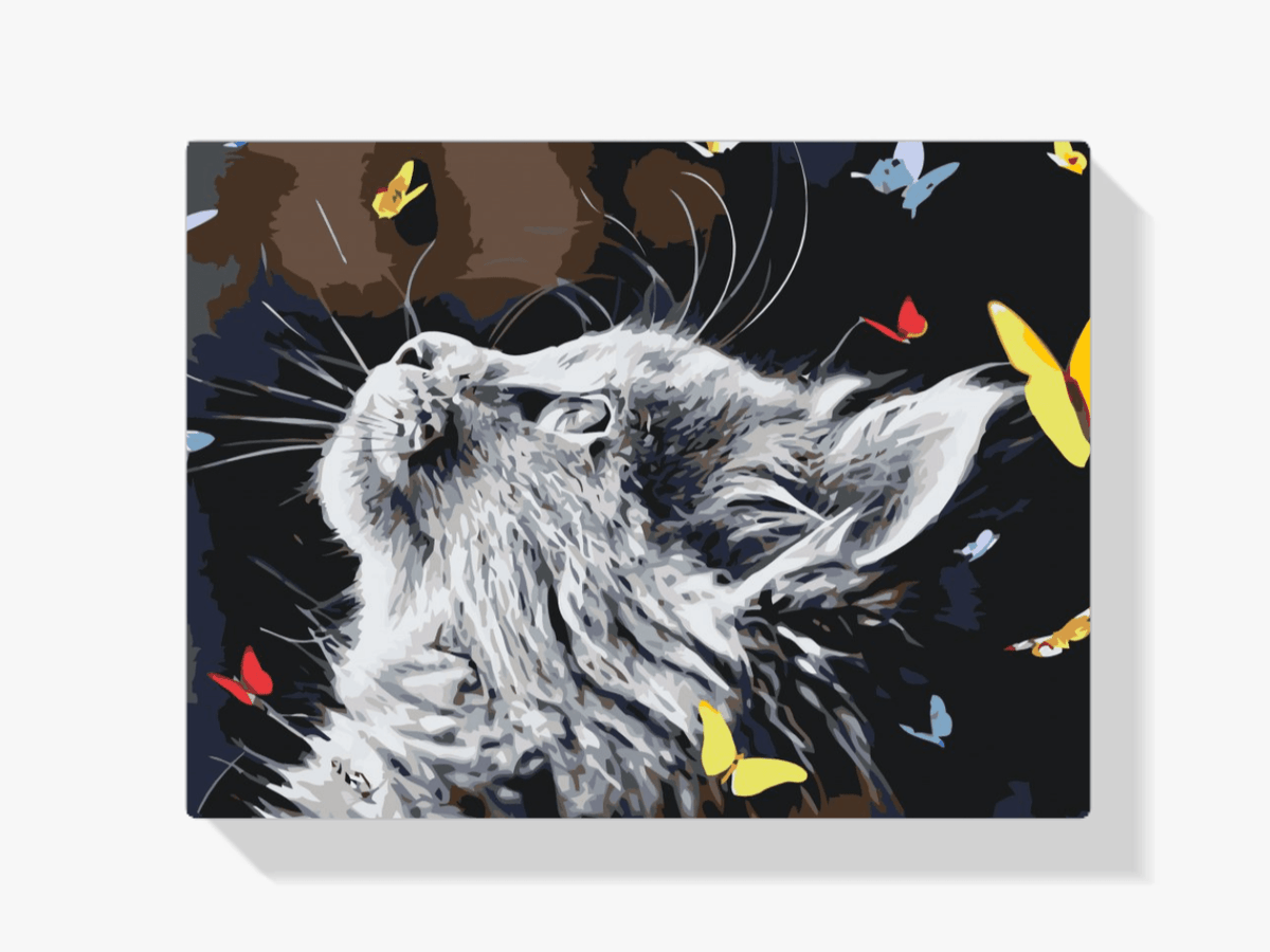 Diamantmalerei – Eine Katze unter den Schmetterlingen – SEOS®