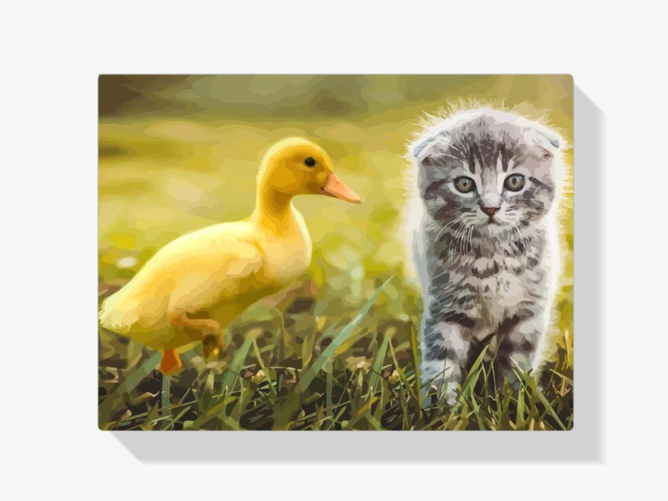 Diamond Painting - Ente spielt mit Katze - SEOS®