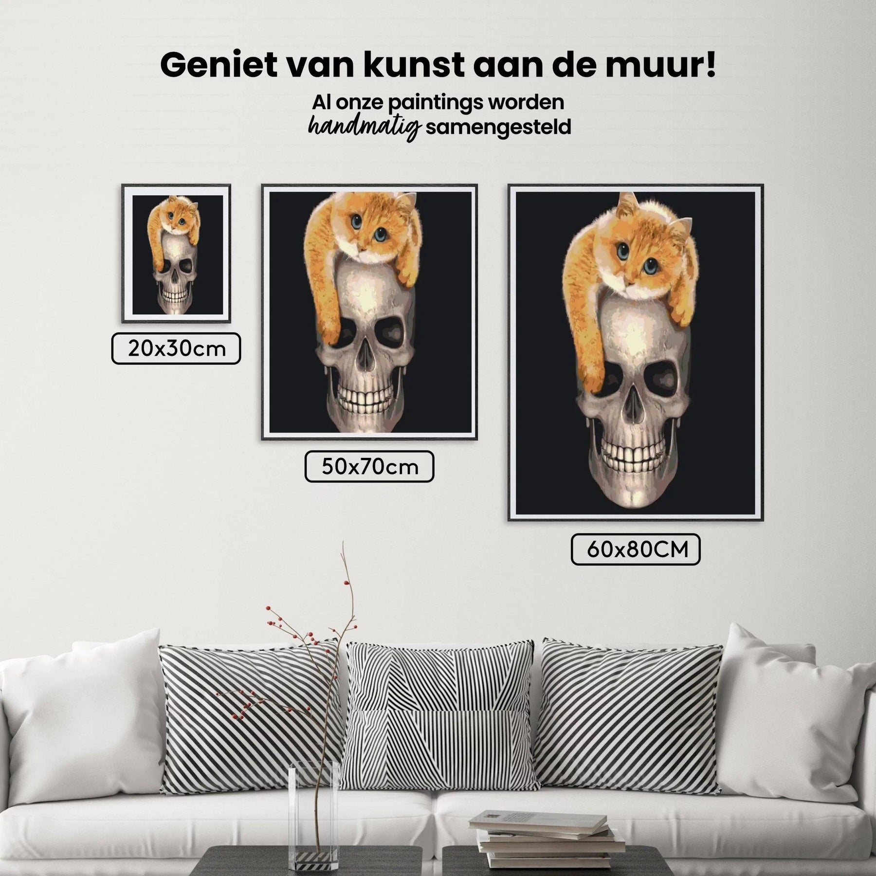 Diamantmalerei - Katze auf dem Totenkopf - SEOS®