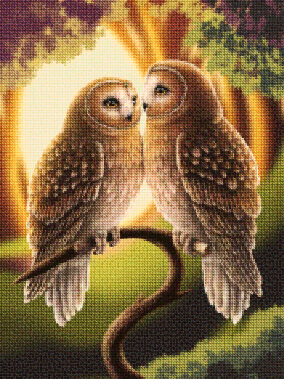Diamantmalerei - Charmantes Eulenpaar auf einem Ast