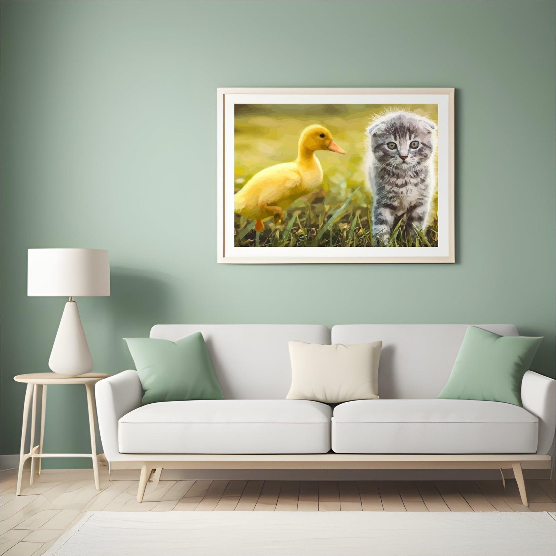 Diamond Painting - Ente spielt mit Katze - SEOS®