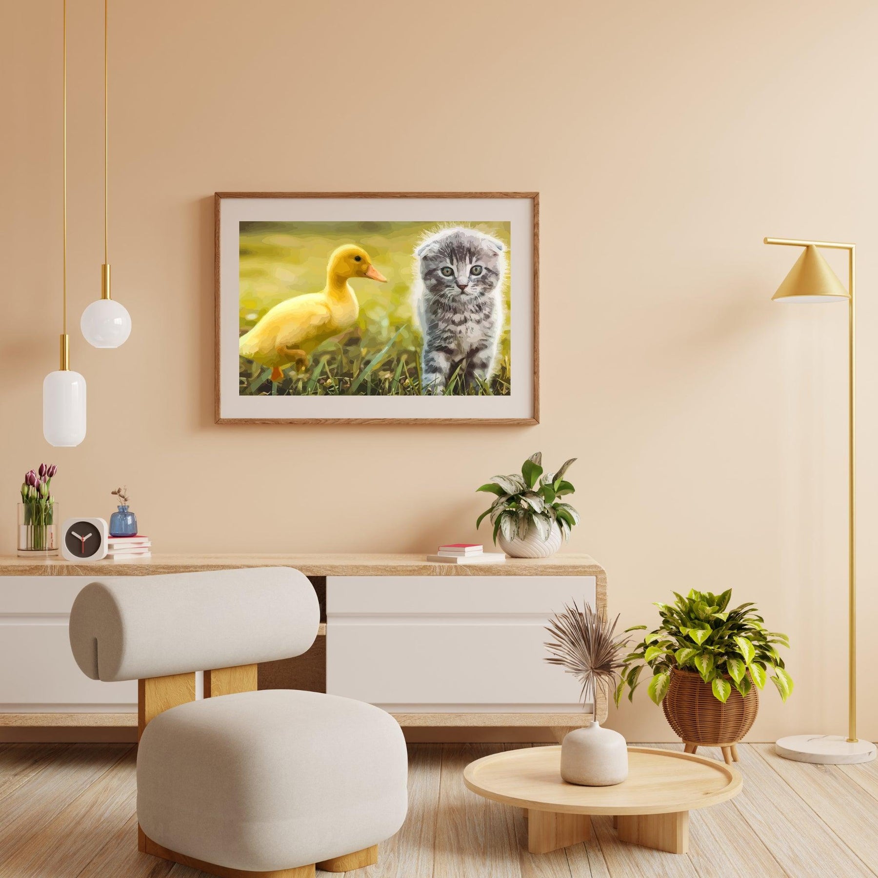 Diamond Painting - Ente spielt mit Katze - SEOS®