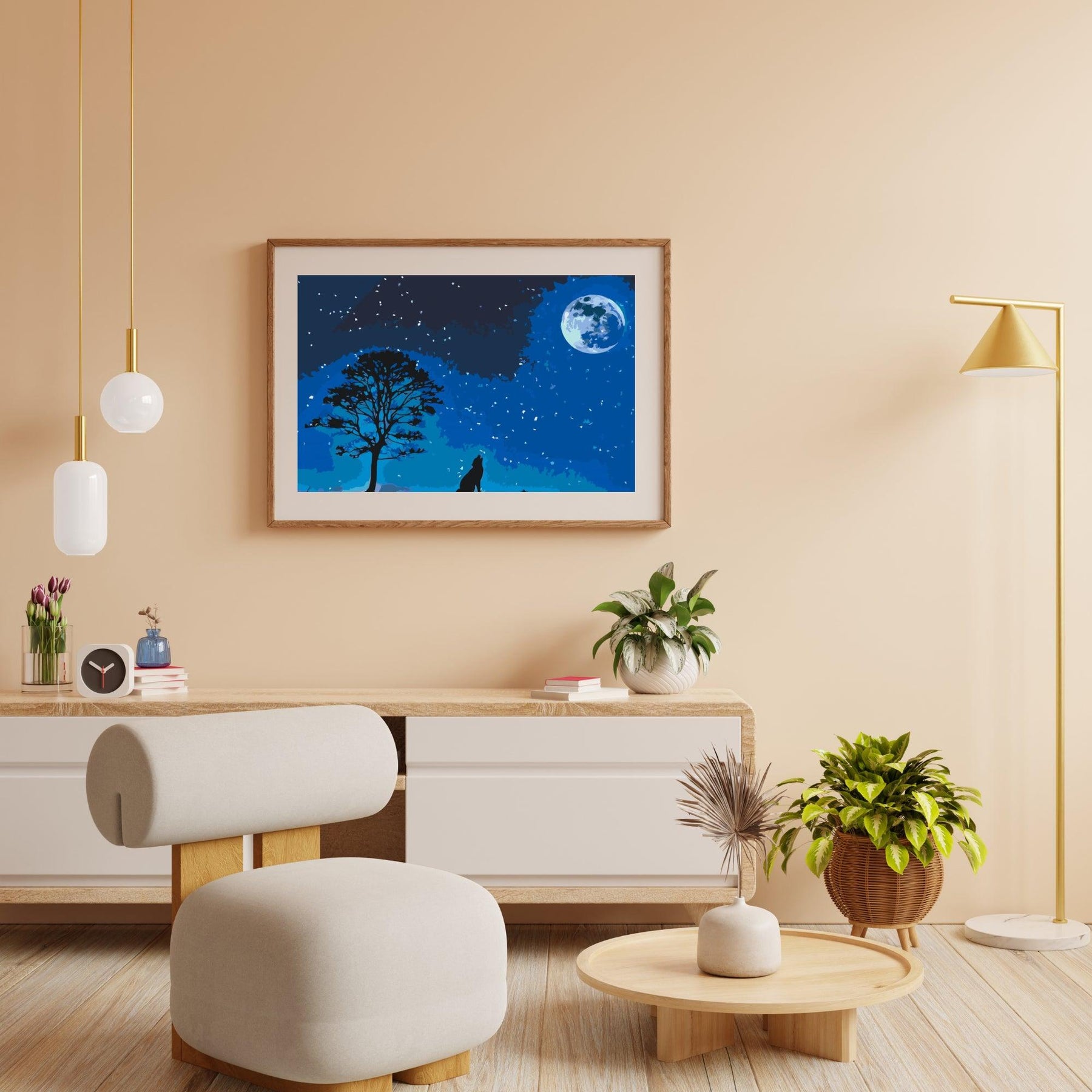 Diamantmalerei – Heulender Hund bei Vollmond – SEOS®