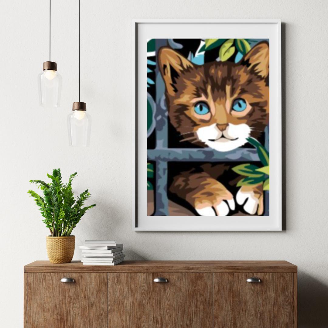 Diamantmalerei – Katze hinter dem Zaun – SEOS®