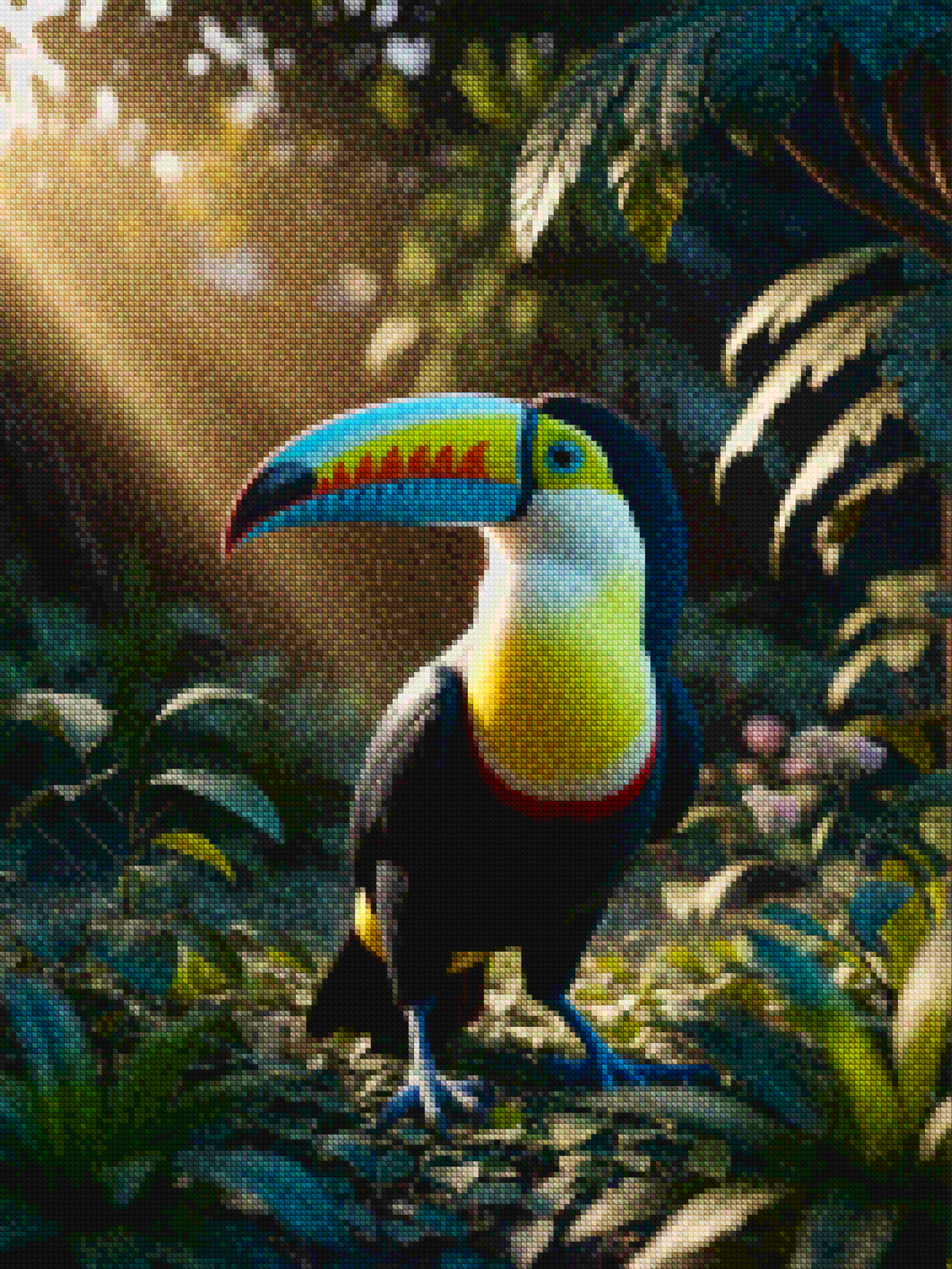 Diamantmalerei – Lebhafter Tukan im Regenwald