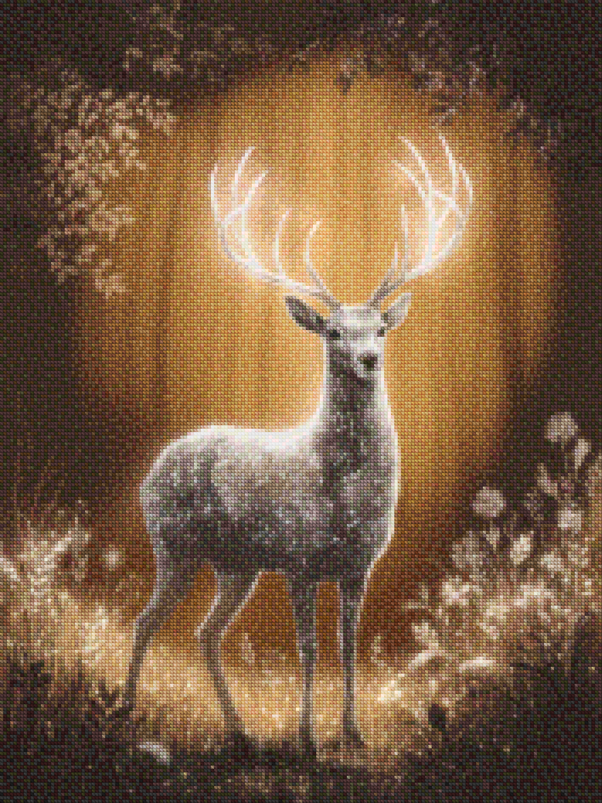 Diamantmalerei – Mystischer Hirsch mit leuchtendem Geweih