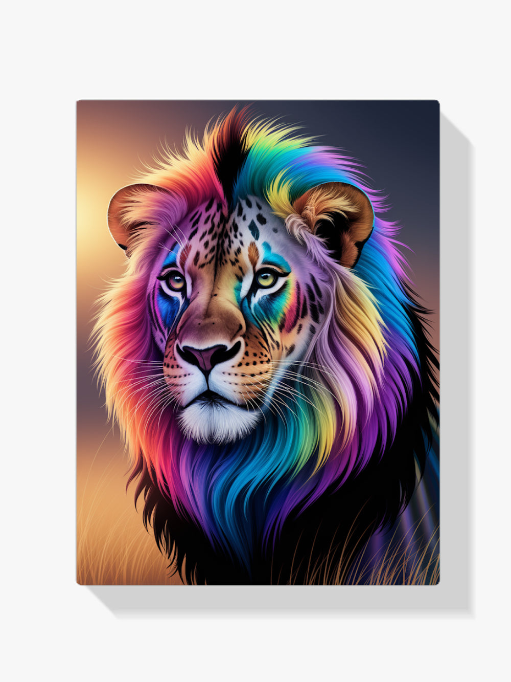 Diamantmalerei – Regenbogen-Löwengesicht mit hellen, wirbelnden Farben