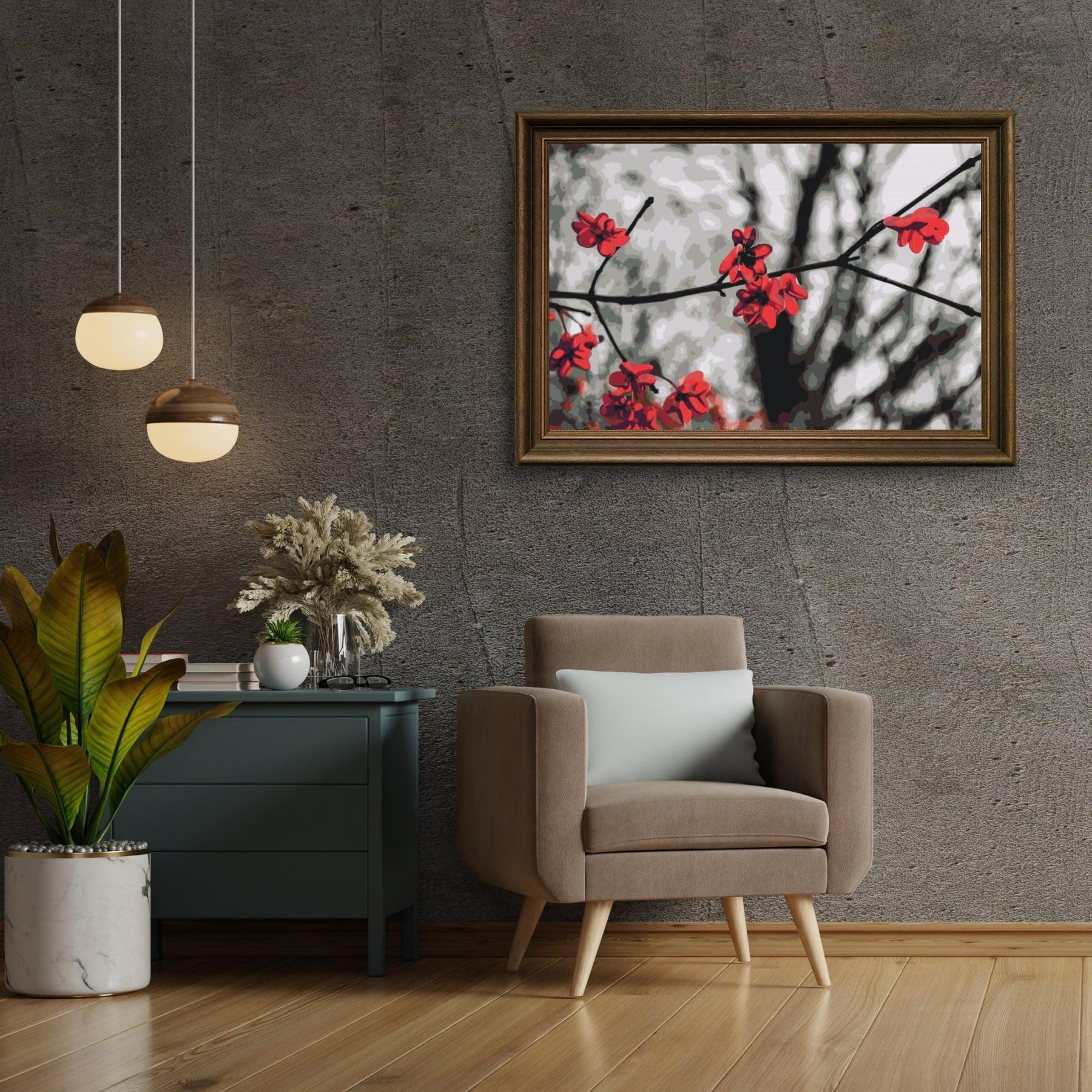 Diamantmalerei - Rote Blumen auf dem Baum - SEOS Shop ®