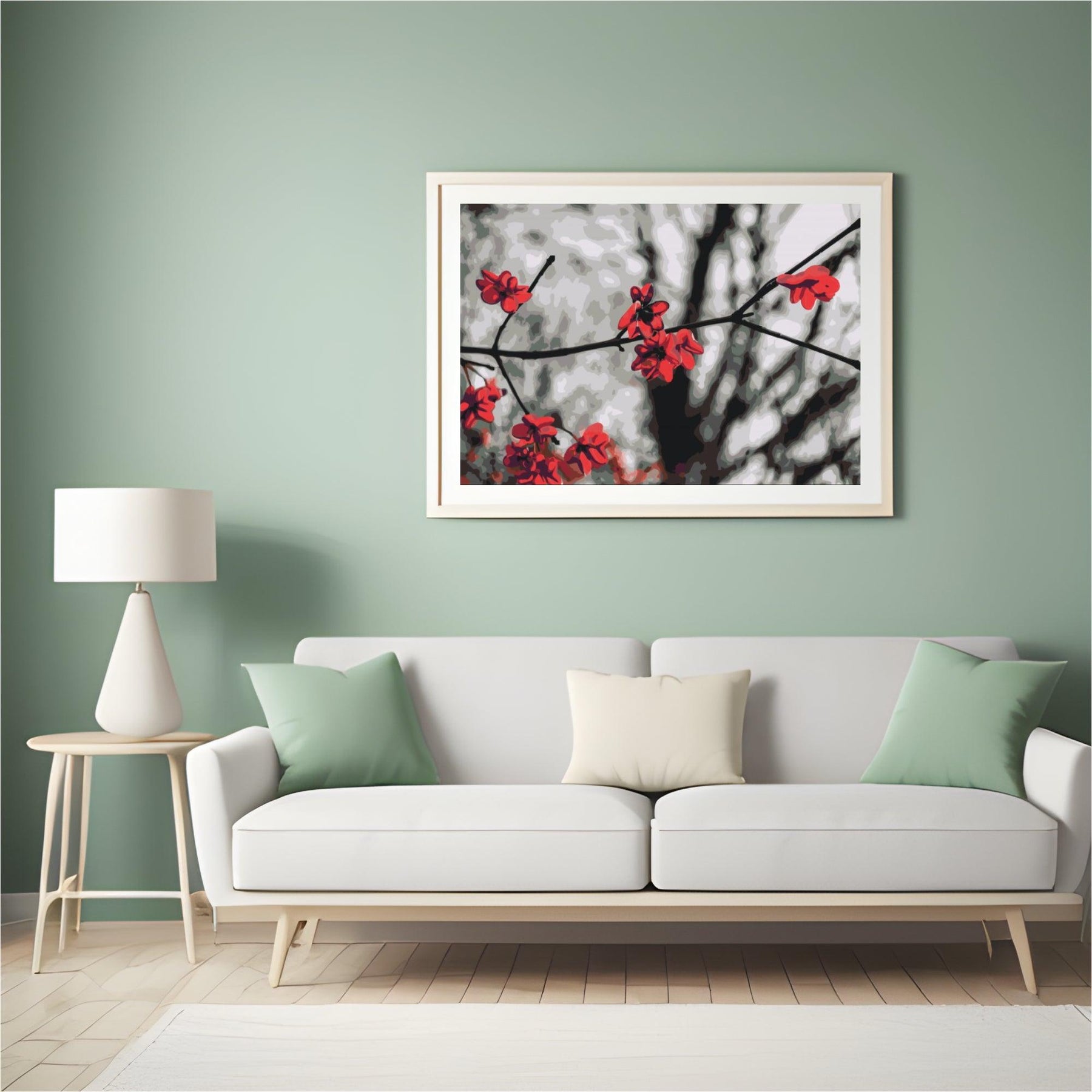 Diamantmalerei - Rote Blumen auf dem Baum - SEOS Shop ®