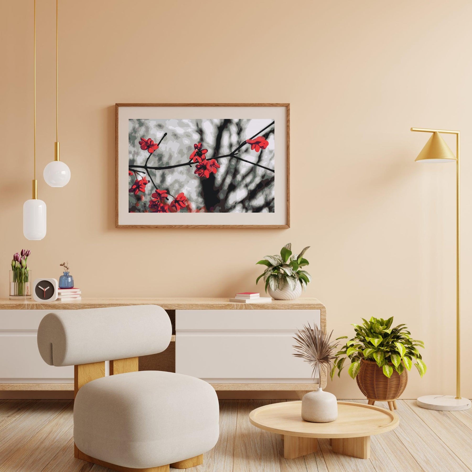 Diamantmalerei - Rote Blumen auf dem Baum - SEOS Shop ®