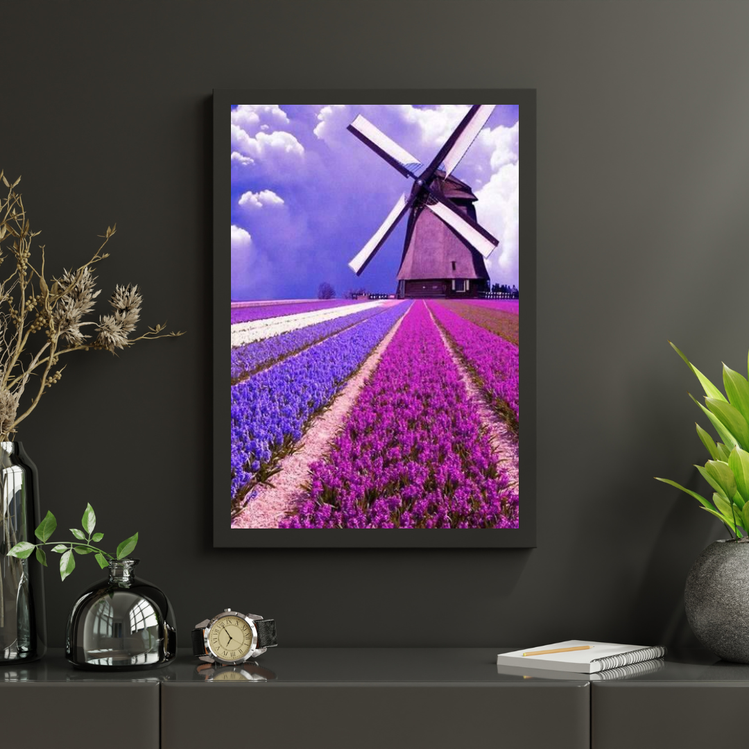 Diamantmalerei Lila Tulpen mit Windmühle - SEOS Shop ®
