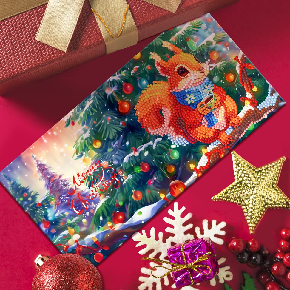diamond painting 12 kerstkaarten - kerst eekhoorn set – afbeelding 4
