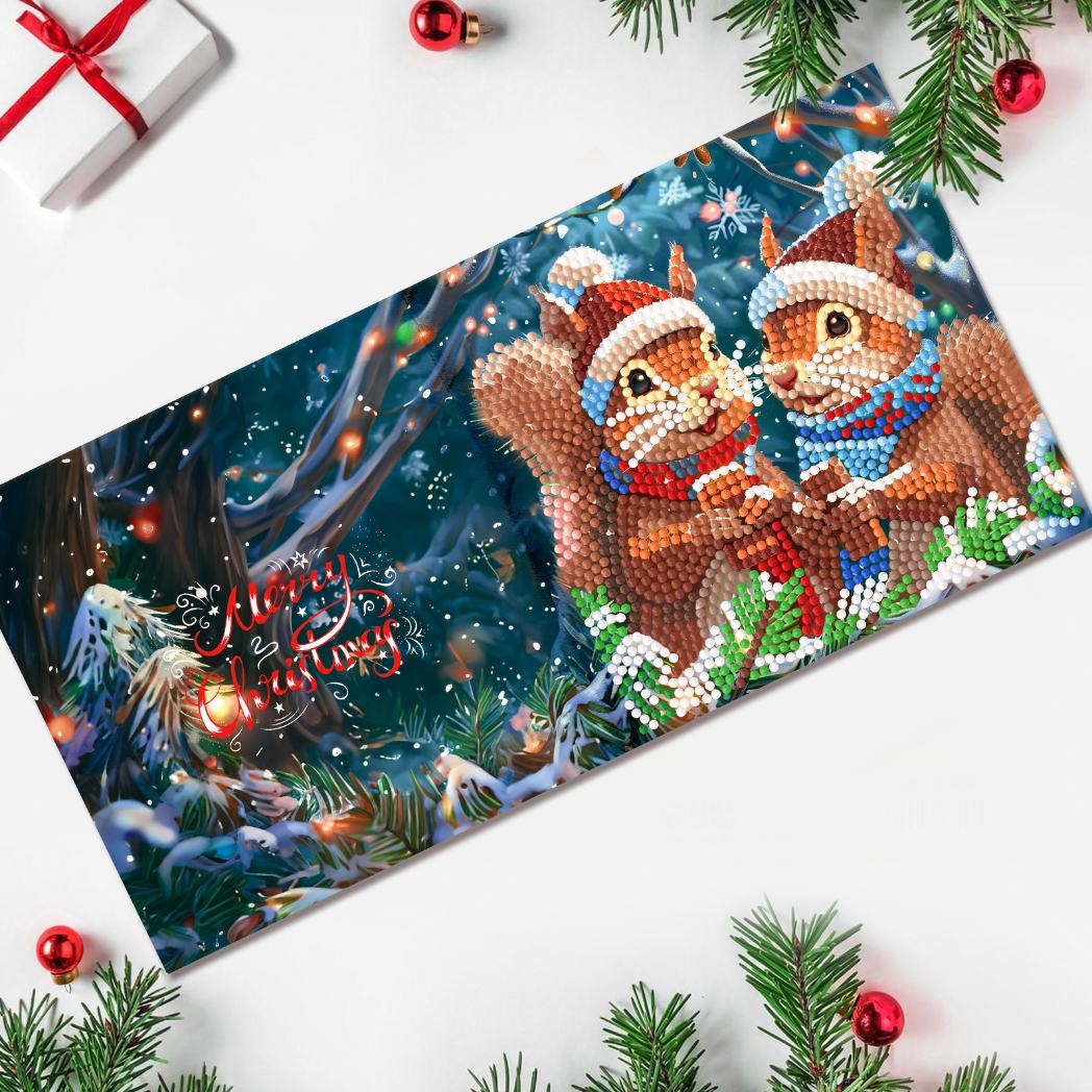 diamond painting 12 kerstkaarten - kerst eekhoorn set – afbeelding 9
