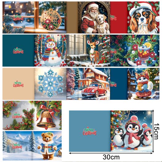 diamond painting 12 kerstkaarten - kerstmagie set – afbeelding 2