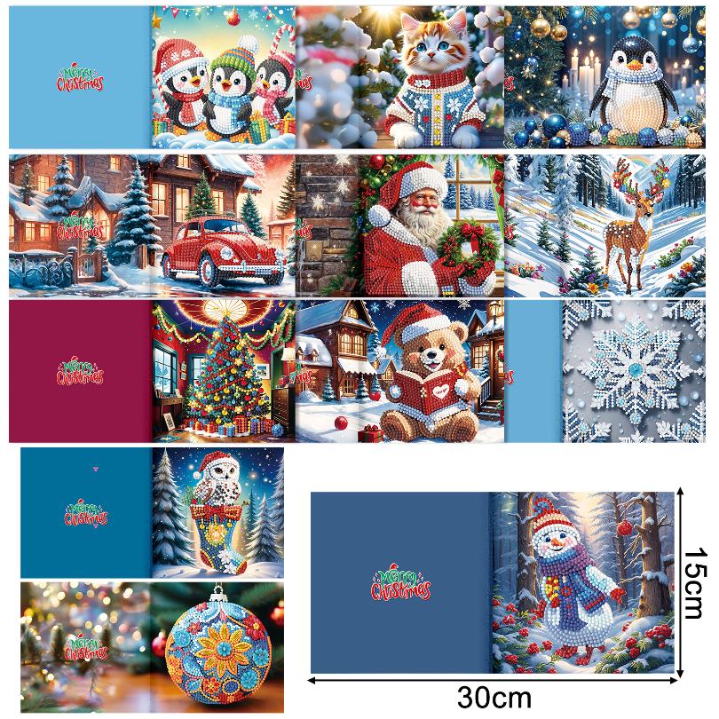 diamond painting 12 kerstkaarten - kerstman & diertjes set – afbeelding 2