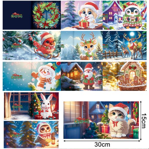 diamond painting 12 kerstkaarten - schattige kerst set – afbeelding 2