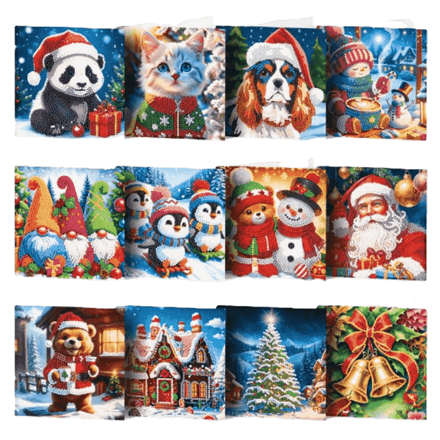 diamond painting 12 kerstkaarten - vrolijke kerst set – afbeelding 1