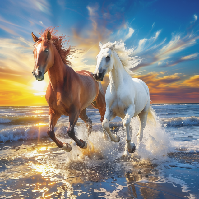 diamond painting - 2 paarden op het strand – afbeelding 1