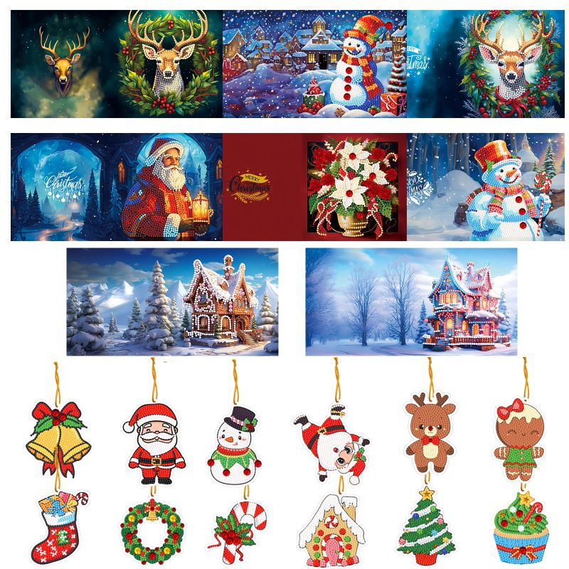 diamond painting 8 kerstkaarten + 12 hangers – afbeelding 2