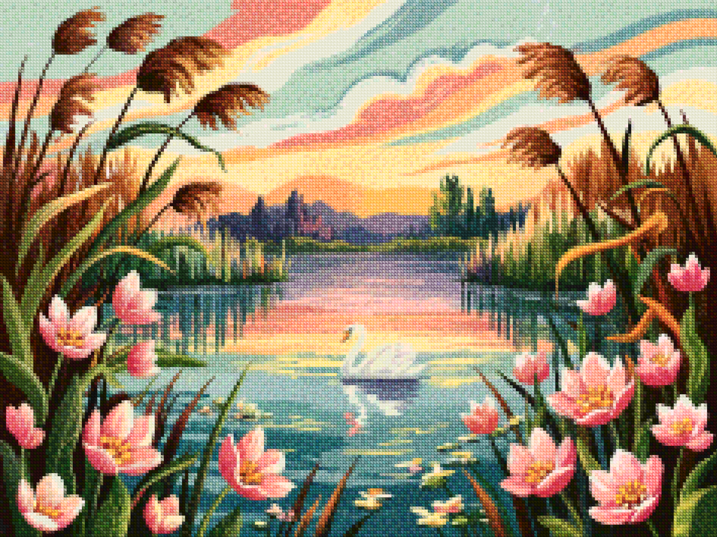 Diamantmalerei - Abendliche Blumenlandschaft