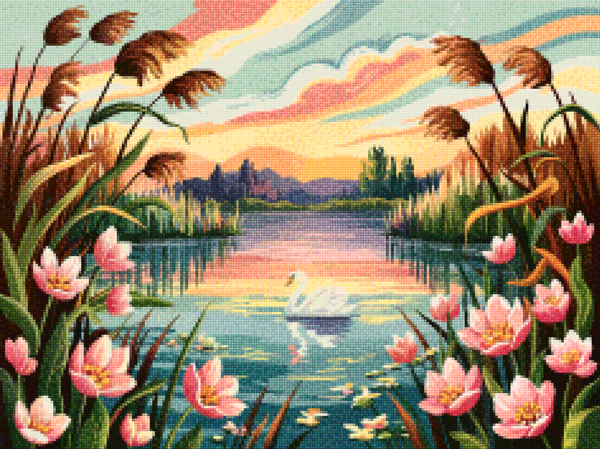 Diamantmalerei - Abendliche Blumenlandschaft