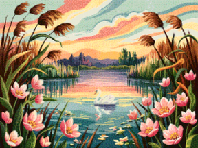 Diamantmalerei - Abendliche Blumenlandschaft