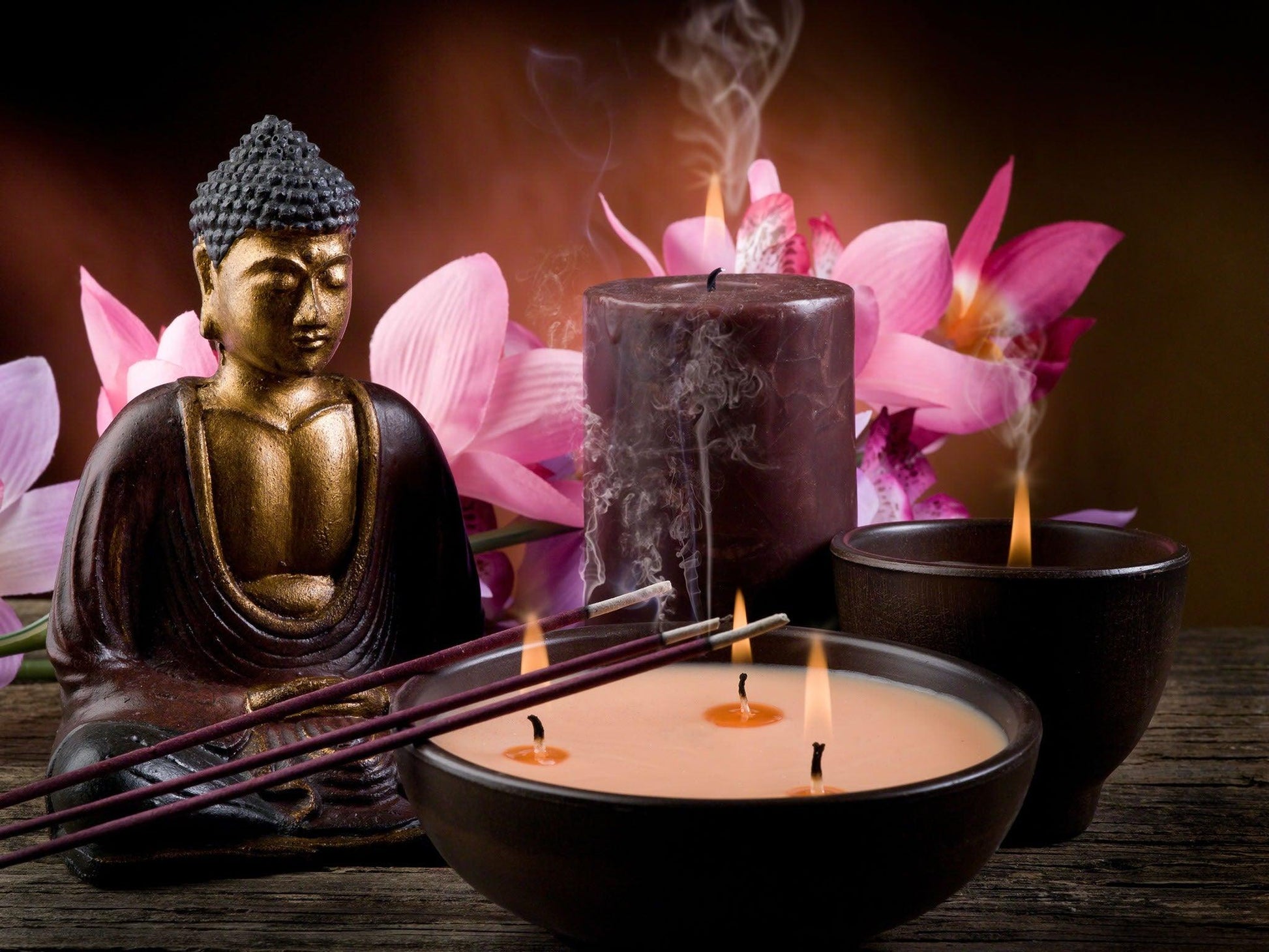 Diamantmalerei Buddha mit Kerzen und Blumen – SEOS Shop ®