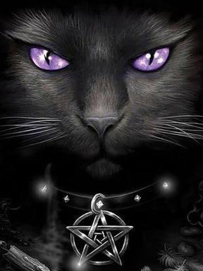 Diamantmalerei Schwarze Katze und lila Augen - SEOS Shop ®
