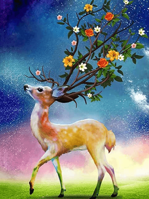 Diamond Painting Hirsch und Blumen Horn - SEOS Shop ®