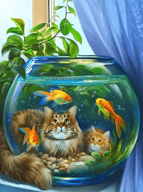 Diamantmalerei Katze mit Fisch - SEOS Shop ®