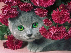 Diamantmalerei Katze mit Blumen - SEOS Shop ®
