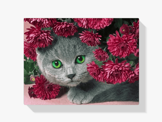 Diamantmalerei Katze mit Blumen - SEOS Shop ®