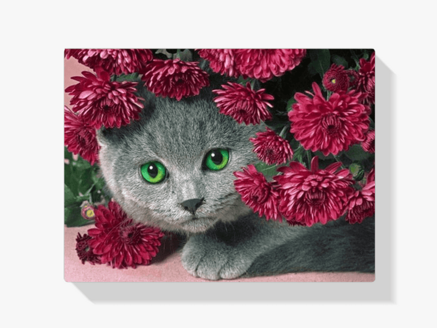 Diamantmalerei Katze mit Blumen - SEOS Shop ®
