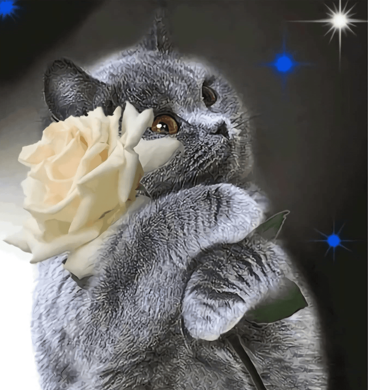 Diamond Painting Katze mit weißer Rose - SEOS Shop ®