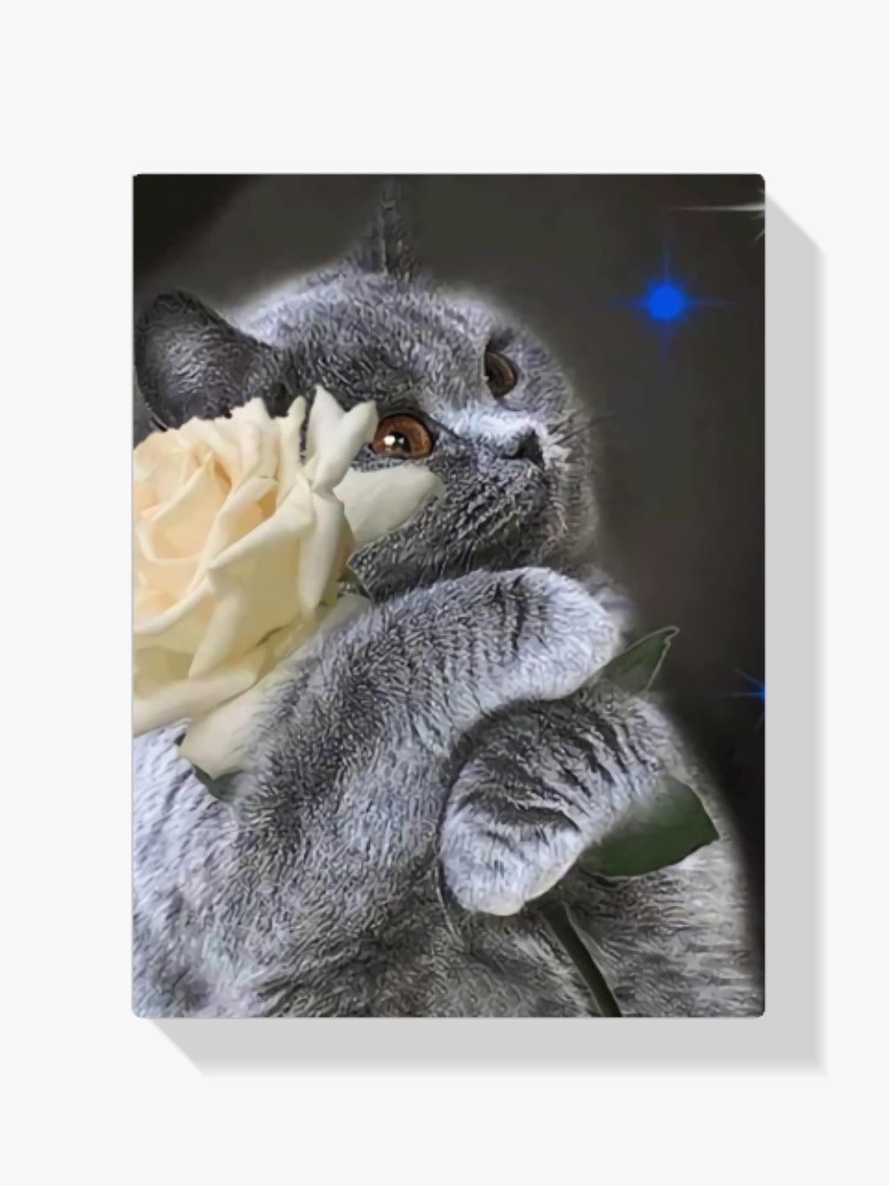 Diamond Painting Katze mit weißer Rose - SEOS Shop ®