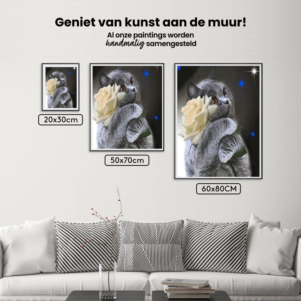 Diamond Painting Katze mit weißer Rose - SEOS Shop ®