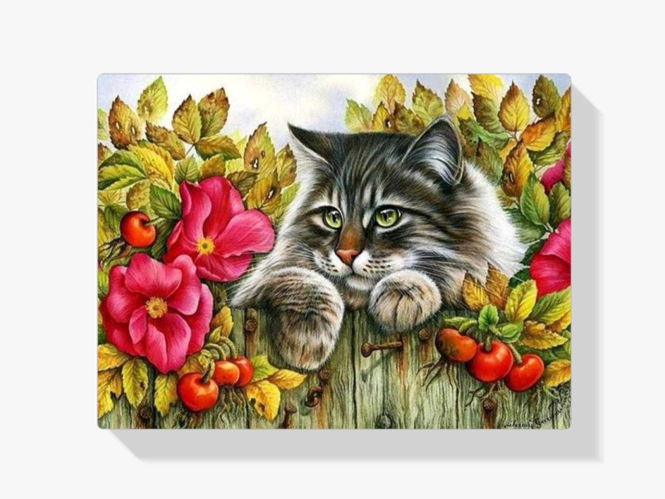 Diamantmalerei Katze auf dem Zaun - SEOS Shop ®