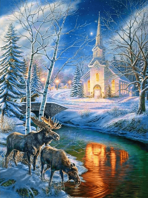 Diamond Painting Weihnachtskirche und Hirsch - SEOS Shop ®