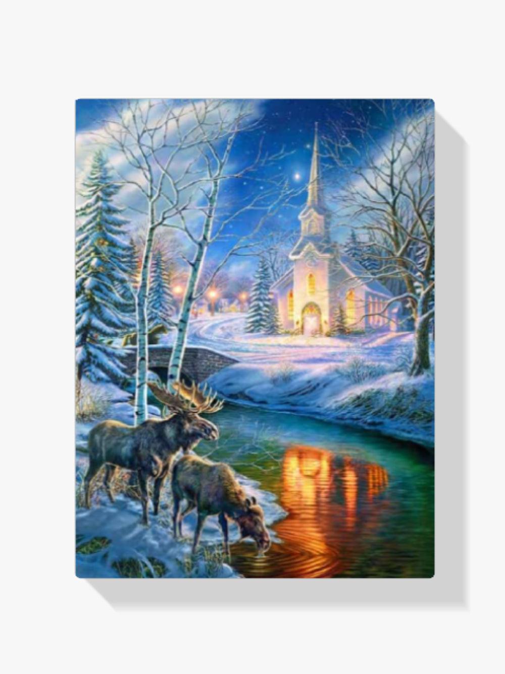 Diamond Painting Weihnachtskirche und Hirsch - SEOS Shop ®