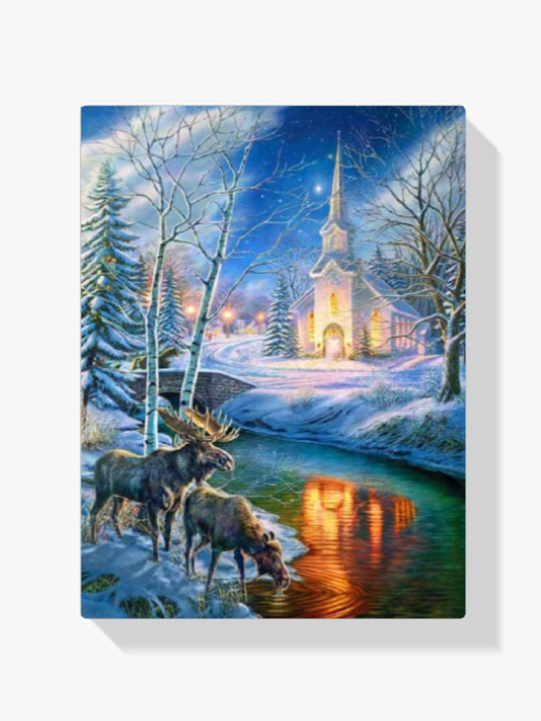 Diamond Painting Weihnachtskirche und Hirsch - SEOS Shop ®