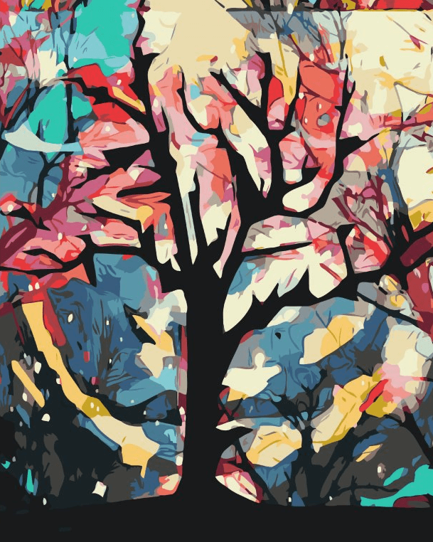 Diamantmalerei - Bunter Hintergrund hinter dem Baum - SEOS Shop ®