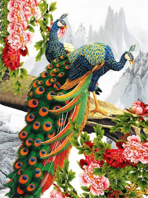 Diamantmalerei Schöner Pfau mit Blume - SEOS Shop ®