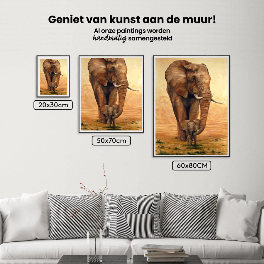 Diamantmalerei Elefant mit Kalb in der Savanne - SEOS Shop ®