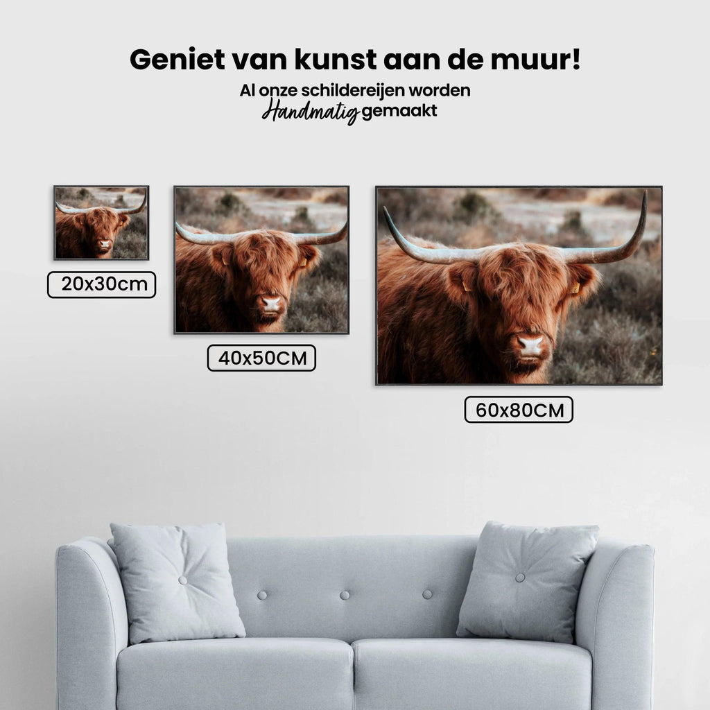 Diamond Painting Scottish Highlander - Neugieriger Scottish Highlander in den Bergen - SEOS Shop ®