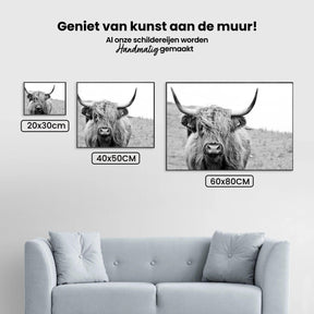Diamond Painting Scottish Highlander - Porträt eines schottischen Hochlandrinds in Schwarzweiß - SEOS Shop ®
