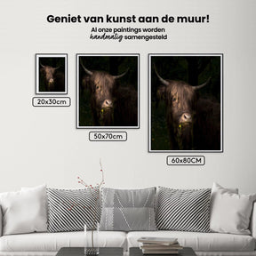 Diamond Painting Scottish Highlander - Schottisches Hochlandrind mit Löwenzahn und Gras im Maul - SEOS Shop ®